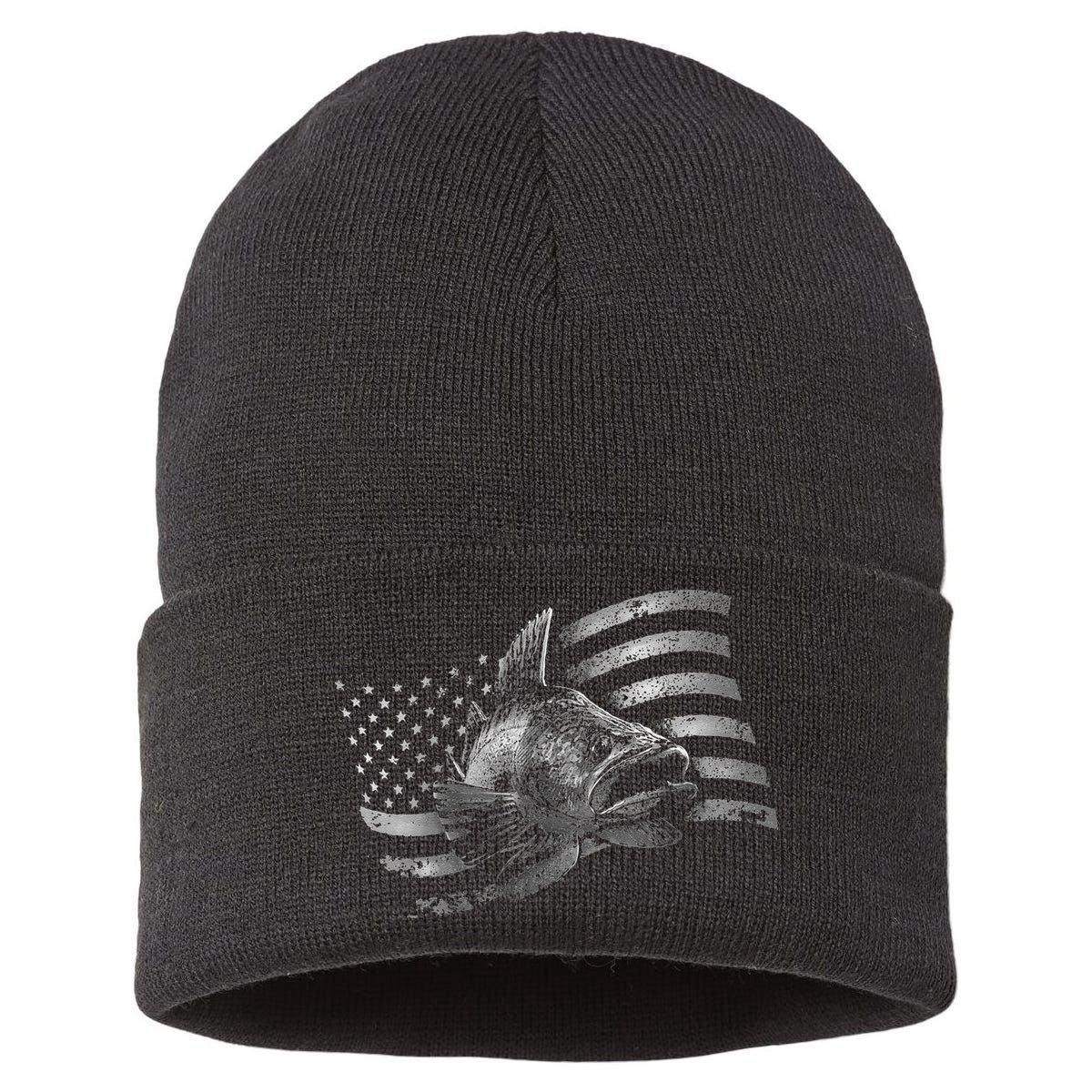 USA Flag Walleye Fishing Design Sustainable Knit Beanie