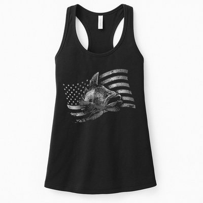 USA Flag Walleye Fishing Design Womens Tank Top