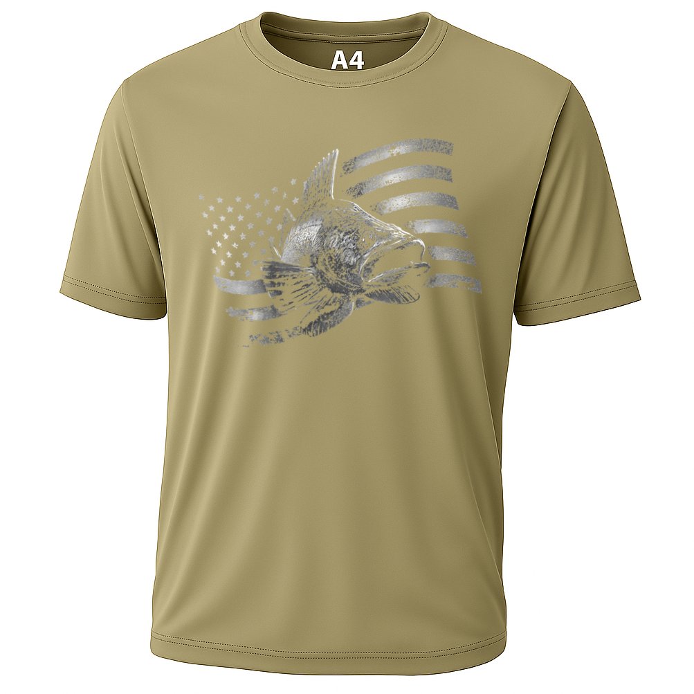 USA Flag Walleye Fishing Design Cooling Performance Crew T-Shirt