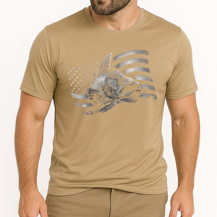 USA Flag Walleye Fishing Design Cooling Performance Crew T-Shirt