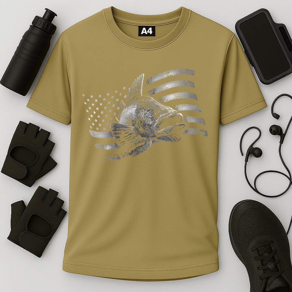USA Flag Walleye Fishing Design Cooling Performance Crew T-Shirt