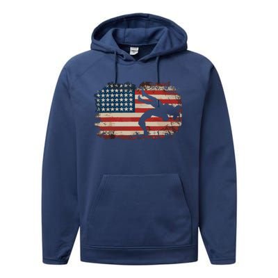 Usa Flag Wrestling American Flag Wrestling Wrestle Gift Performance Fleece Hoodie