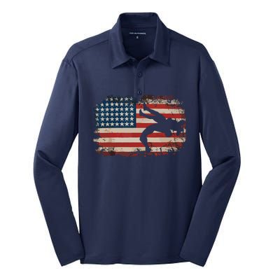 Usa Flag Wrestling American Flag Wrestling Wrestle Gift Silk Touch Performance Long Sleeve Polo