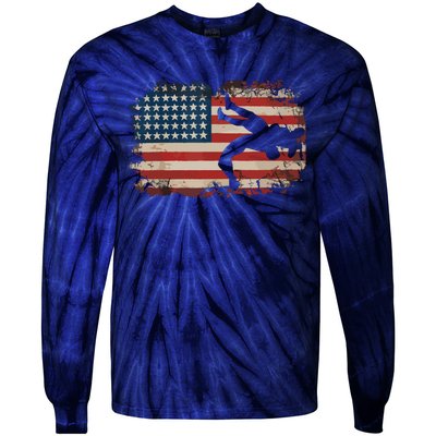 Usa Flag Wrestling American Flag Wrestling Wrestle Gift Tie-Dye Long Sleeve Shirt