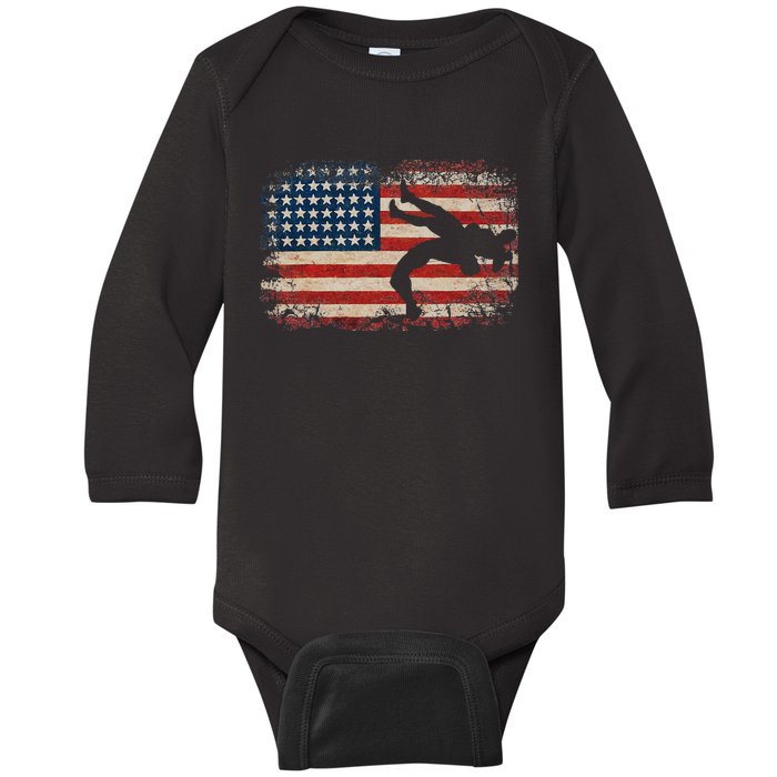 Usa Flag Wrestling American Flag Baby Long Sleeve Bodysuit