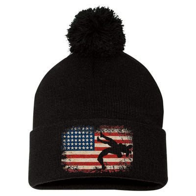 Usa Flag Wrestling American Flag Pom Pom 12in Knit Beanie