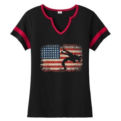 Usa Flag Wrestling American Flag Wrestling Wrestle Gift TShirt Ladies Halftime Notch Neck Tee