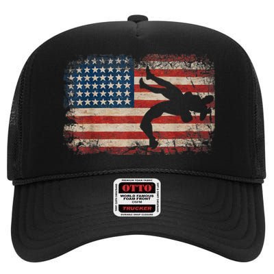 Usa Flag Wrestling American Flag Wrestling Wrestle Gift TShirt High Crown Mesh Back Trucker Hat