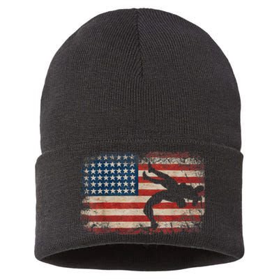 Usa Flag Wrestling American Flag Wrestling Wrestle Gift TShirt Sustainable Knit Beanie