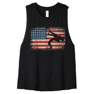 Usa Flag Wrestling American Flag Wrestling Wrestle Gift TShirt Women's Racerback Cropped Tank