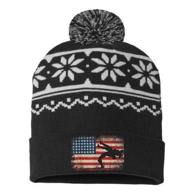 Usa Flag Wrestling American Flag Wrestling Wrestle Gift TShirt USA-Made Snowflake Beanie