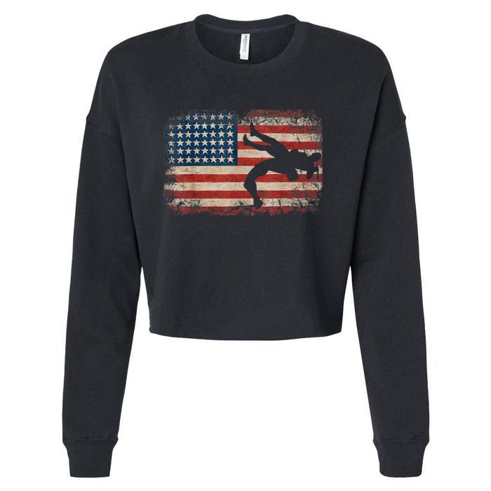 Usa Flag Wrestling American Flag Wrestling Wrestle Gift TShirt Cropped Pullover Crew