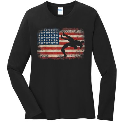 Usa Flag Wrestling American Flag Wrestling Wrestle Gift TShirt Ladies Long Sleeve Shirt