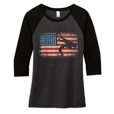 Usa Flag Wrestling American Flag Wrestling Wrestle Gift TShirt Women's Tri-Blend 3/4-Sleeve Raglan Shirt