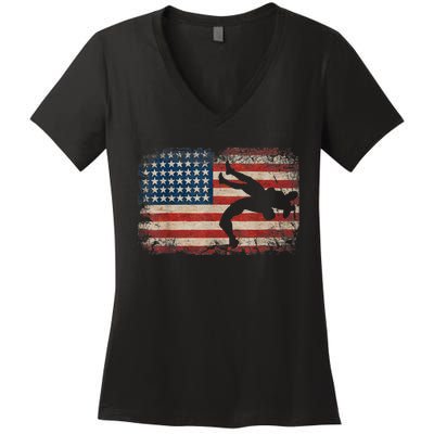 Usa Flag Wrestling American Flag Wrestling Wrestle Gift TShirt Women's V-Neck T-Shirt