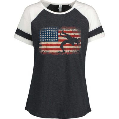 Usa Flag Wrestling American Flag Wrestling Wrestle Gift TShirt Enza Ladies Jersey Colorblock Tee