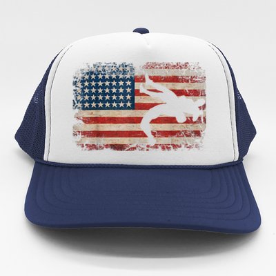 Usa Flag Wrestling American Flag Wrestling Wrestle Gift TShirt Trucker Hat