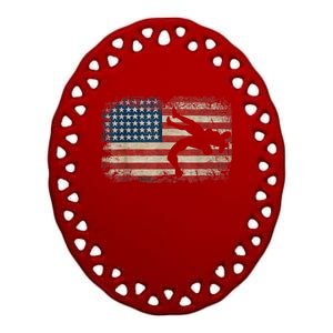 Usa Flag Wrestling American Flag Wrestling Wrestle Gift TShirt Ceramic Oval Ornament