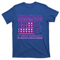 Usa Flag W Purple Ribbons For Fibromyalgia Awareness Month Funny Gift T-Shirt