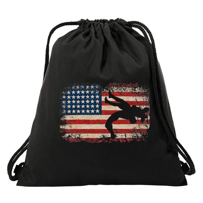 Usa Flag Wrestling American Flag Wrestling Wrestle Gift Drawstring Bag