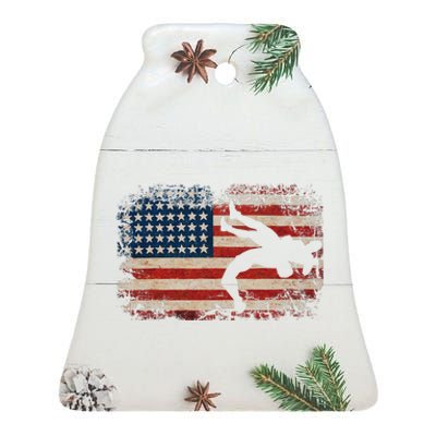 Usa Flag Wrestling American Flag Wrestling Wrestle Gift Ceramic Bell Ornament