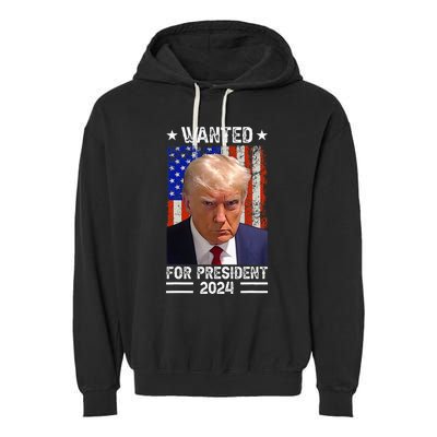 Usa Flag Wanted For President 2024 Trump Mugshot Garment-Dyed Fleece Hoodie