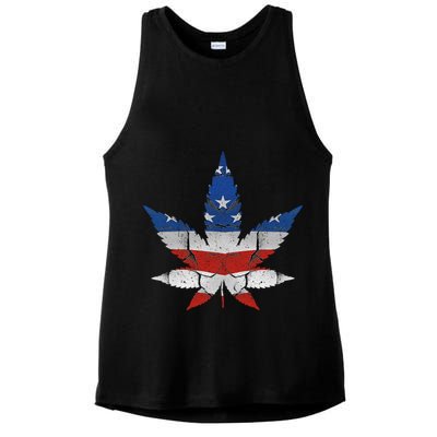 Usa Flag Weed Leaf Fourth Of July American Flag Marijuana Gift Ladies PosiCharge Tri-Blend Wicking Tank