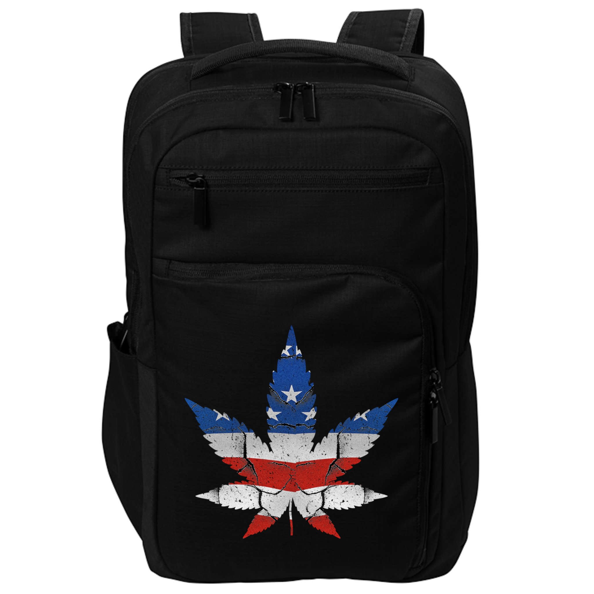 Usa Flag Weed Leaf Fourth Of July American Flag Marijuana Gift Impact Tech Backpack