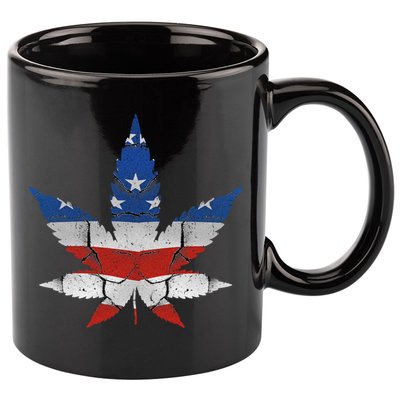 Usa Flag Weed Leaf Fourth Of July American Flag Marijuana Gift 11oz C Handle Ceramic Mug