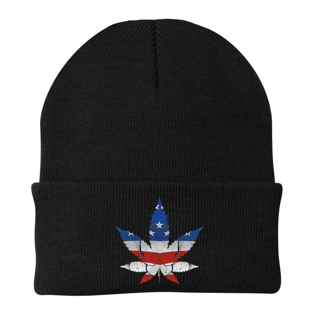 Usa Flag Weed Leaf Fourth Of July American Flag Marijuana Gift Beanie