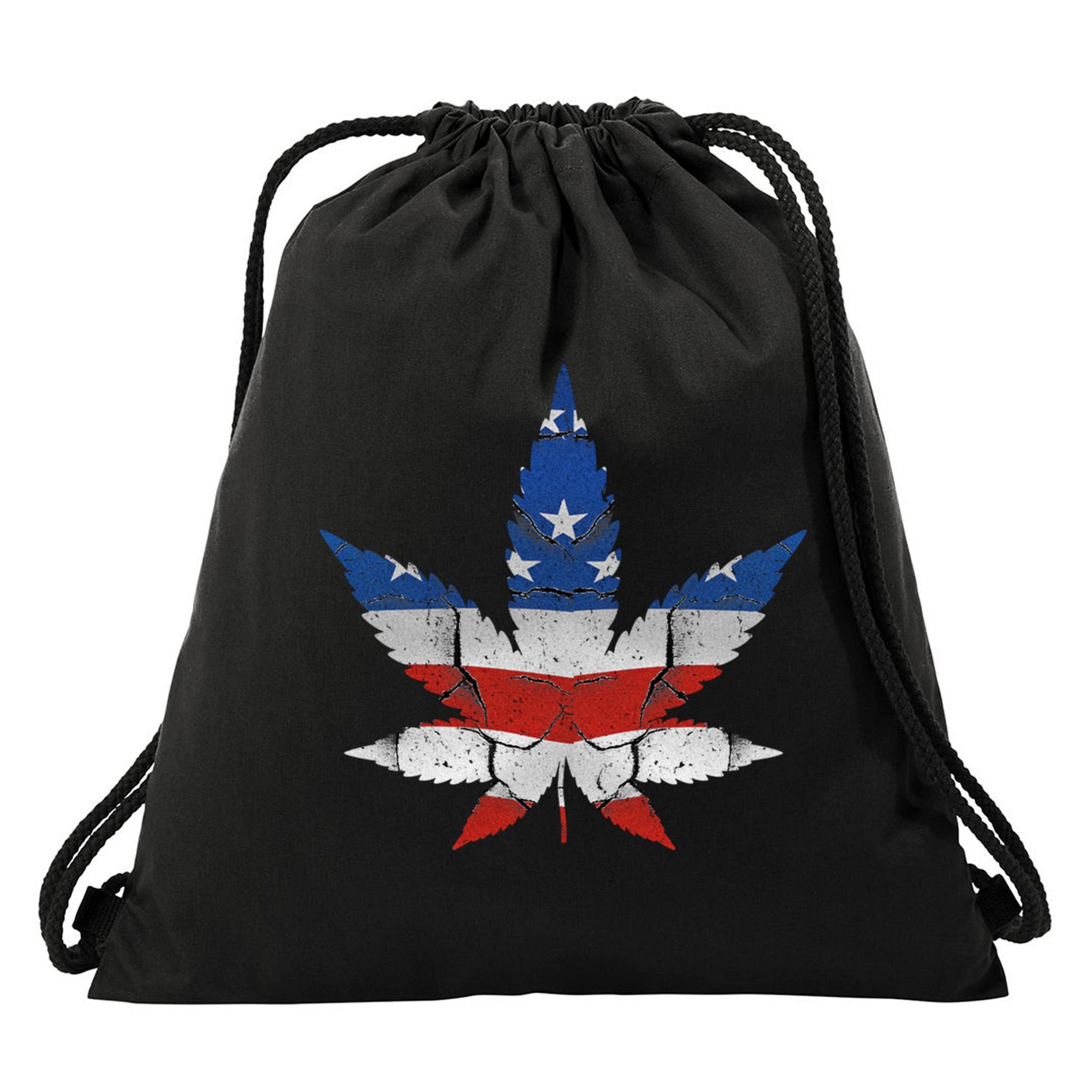 Usa Flag Weed Leaf Fourth Of July American Flag Marijuana Gift Drawstring Bag
