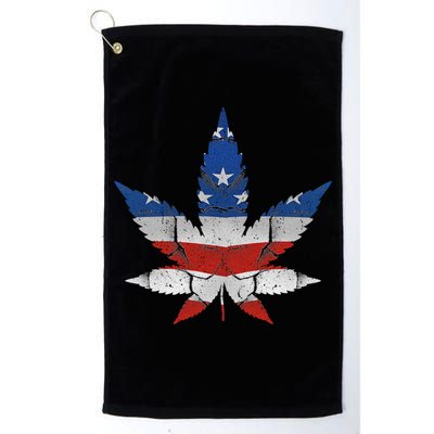 Usa Flag Weed Leaf Fourth Of July American Flag Marijuana Gift Golf Towel