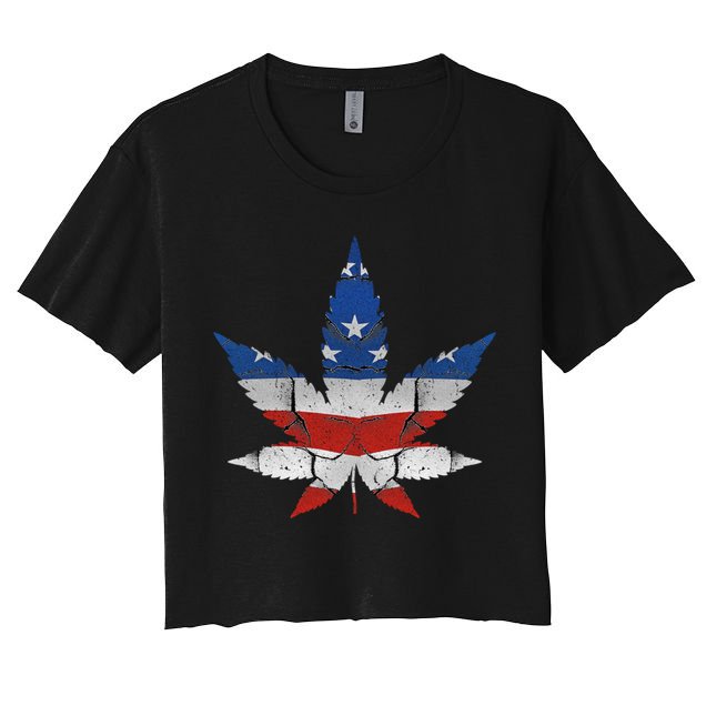 Usa Flag Weed Leaf Fourth Of July American Flag Marijuana Gift Crop Top