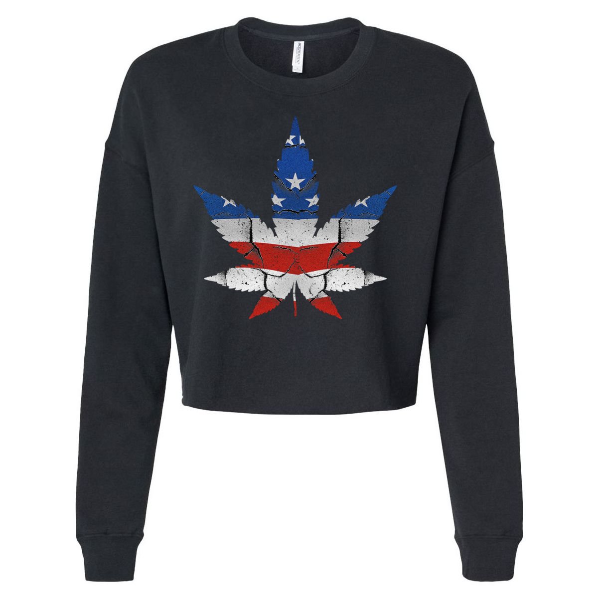 Usa Flag Weed Leaf Fourth Of July American Flag Marijuana Gift Cropped Pullover Crew
