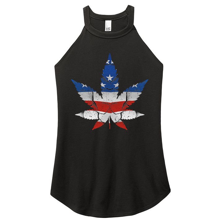 Usa Flag Weed Leaf Fourth Of July American Flag Marijuana Gift Women's Perfect Tri Rocker Tank