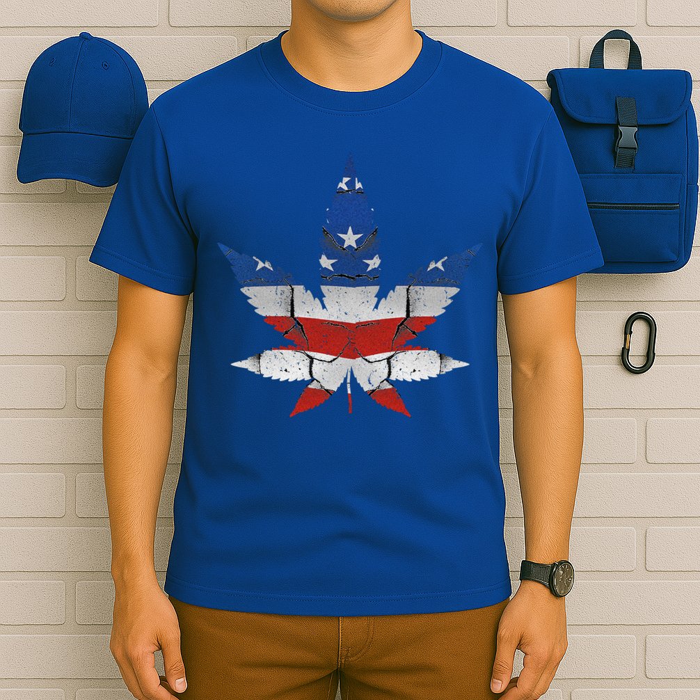 Usa Flag Weed Leaf Fourth Of July American Flag Marijuana Gift T-Shirt