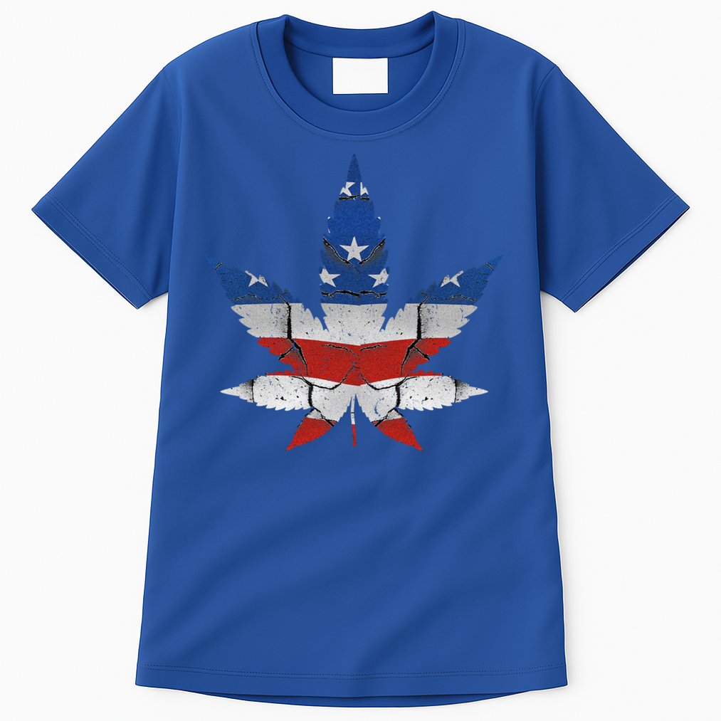 Usa Flag Weed Leaf Fourth Of July American Flag Marijuana Gift Tall T-Shirt