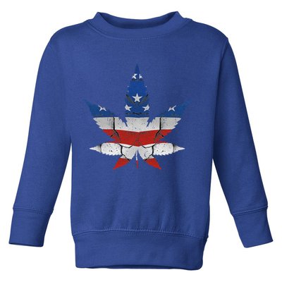 Usa Flag Weed Leaf Fourth Of July American Flag Marijuana Gift Toddler Sweatshirt