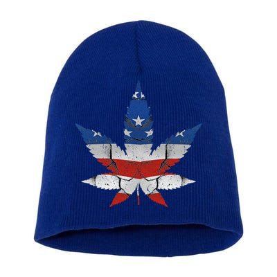 Usa Flag Weed Leaf Fourth Of July American Flag Marijuana Gift Short Acrylic Beanie
