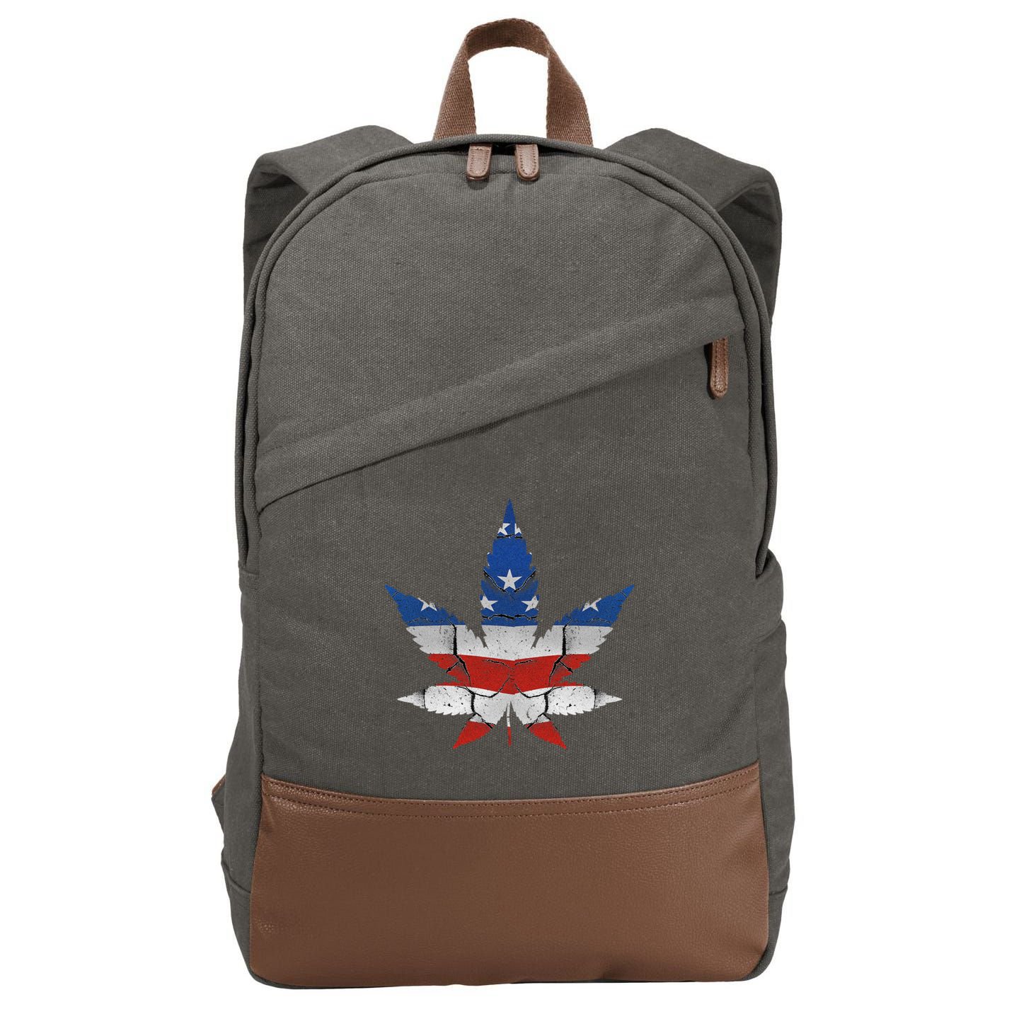 Usa Flag Weed Leaf Fourth Of July American Flag Marijuana Gift Cotton Canvas Backpack
