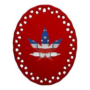 Usa Flag Weed Leaf Fourth Of July American Flag Marijuana Gift Ceramic Oval Ornament