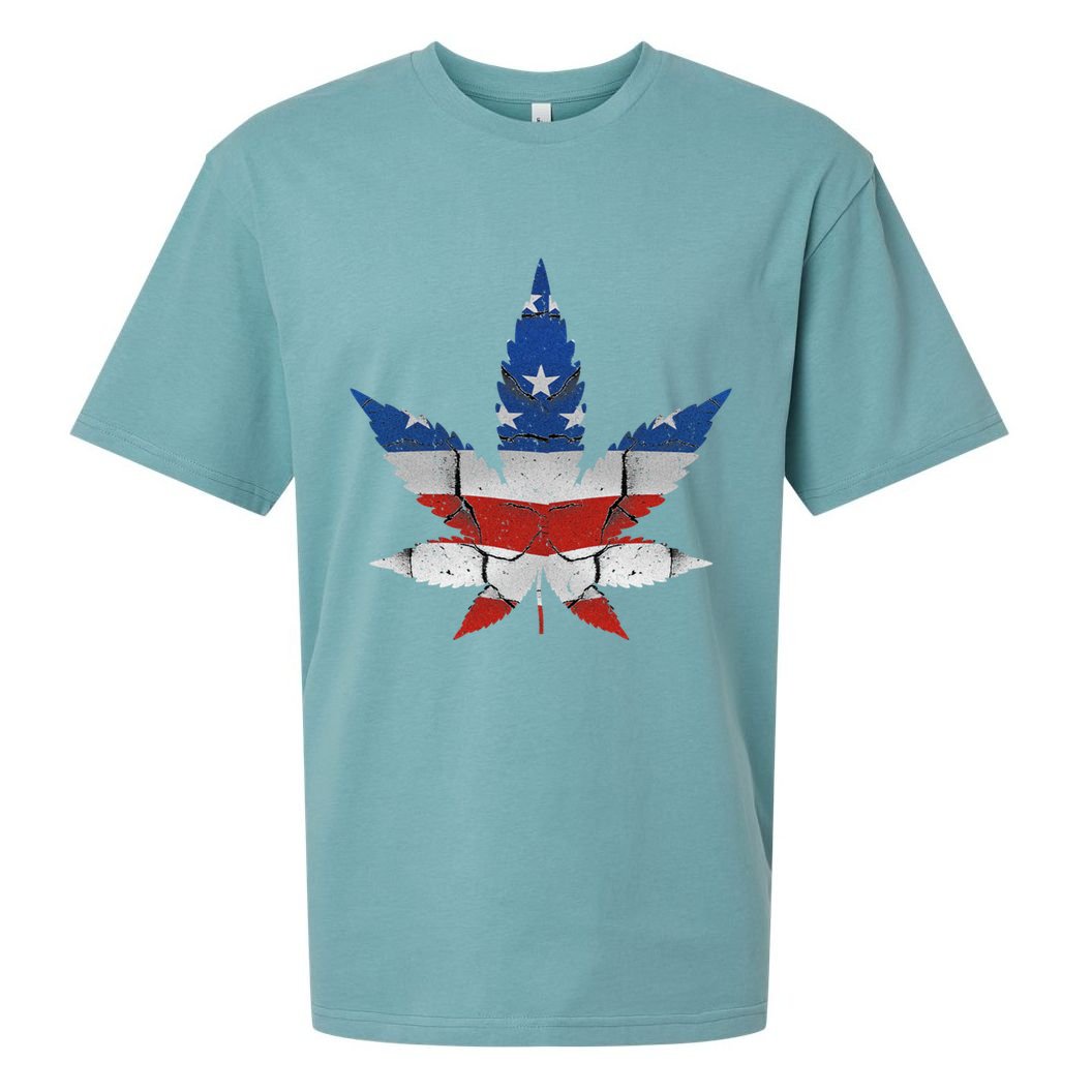 Usa Flag Weed Leaf Fourth Of July American Flag Marijuana Gift Sueded Cloud Jersey T-Shirt