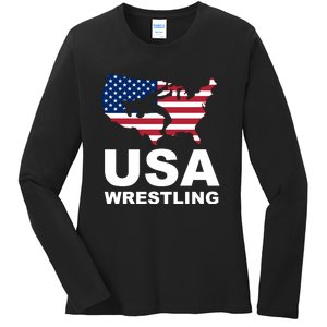 Usa Flag Wrestling Ladies Long Sleeve Shirt