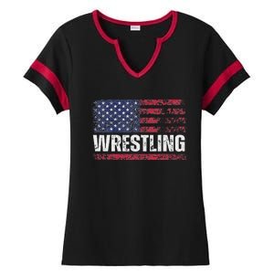 Us Flag Wrestling American Flag Wrestling Wrestle Ladies Halftime Notch Neck Tee