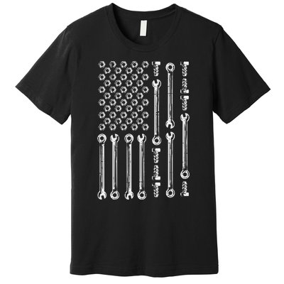 Usa Flag Wrenches Car Auto Mechanic Garage Patriotic Dad Premium T-Shirt