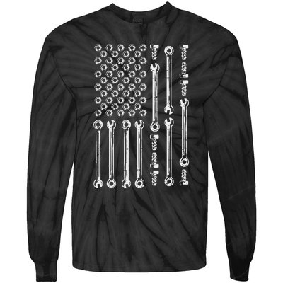 Usa Flag Wrenches Car Auto Mechanic Garage Patriotic Dad Tie-Dye Long Sleeve Shirt