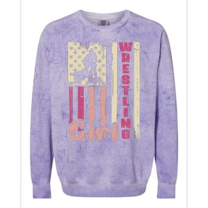 Us Flag Wrestling Girl Girl Wrestler Colorblast Crewneck Sweatshirt