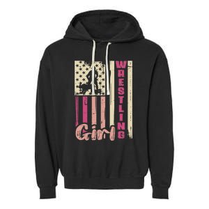 Us Flag Wrestling Girl Girl Wrestler Garment-Dyed Fleece Hoodie