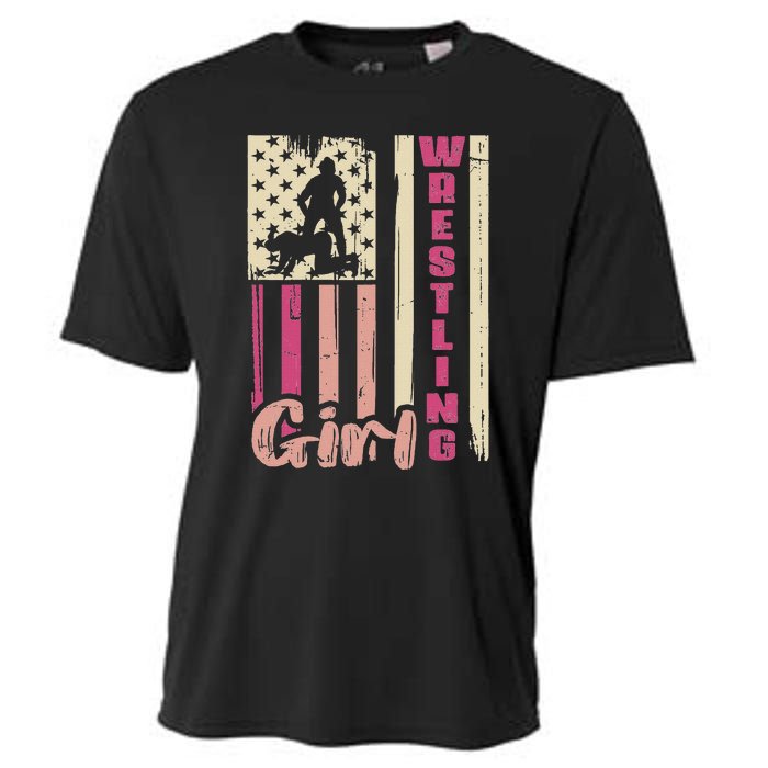 Us Flag Wrestling Girl Girl Wrestler Cooling Performance Crew T-Shirt