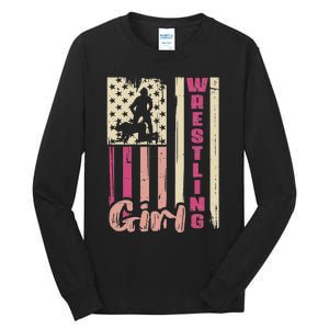 Us Flag Wrestling Girl Girl Wrestler Tall Long Sleeve T-Shirt